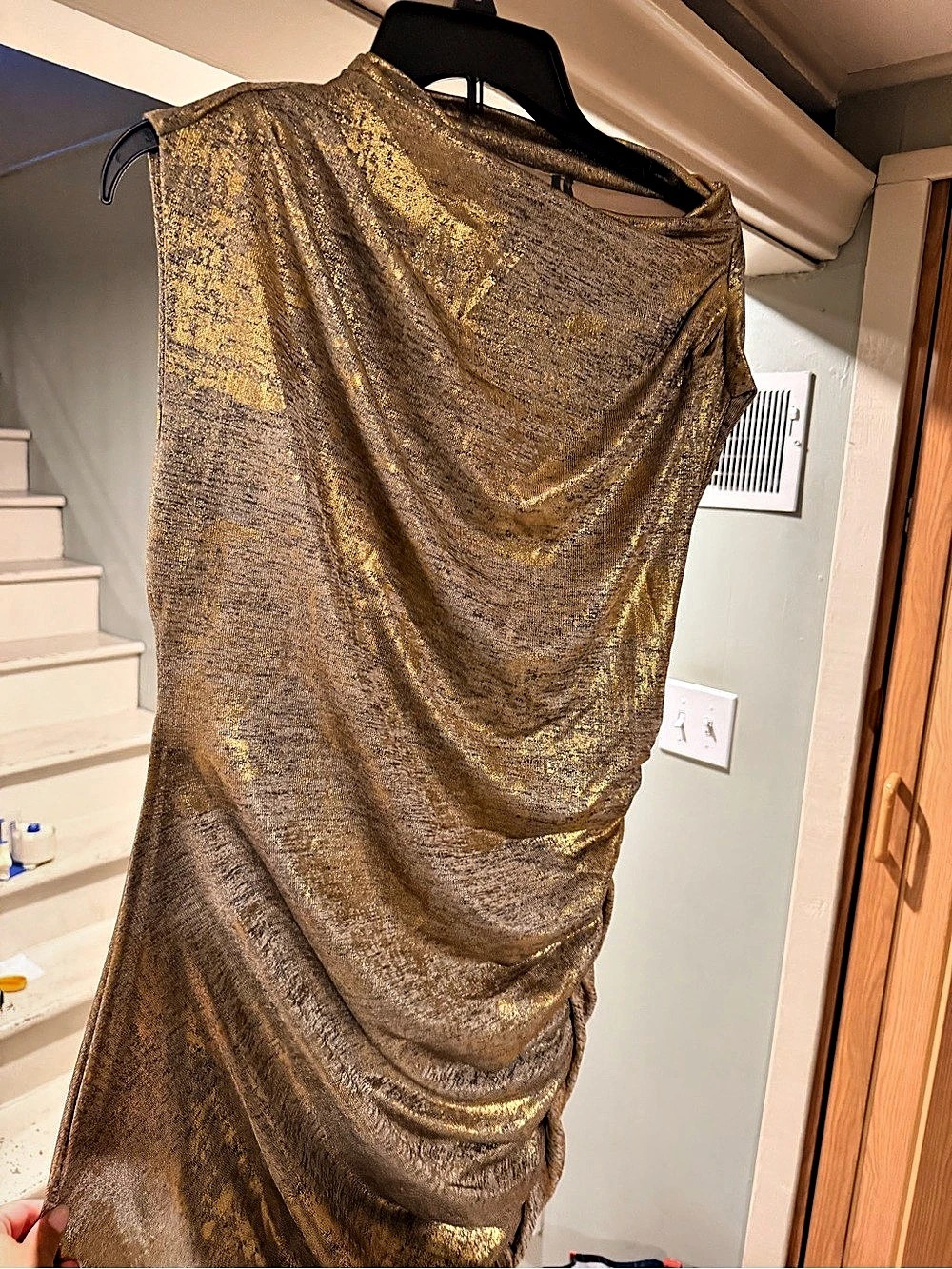 Anthropologie Metallic Draped Maxi Dress in Gold Large NWT